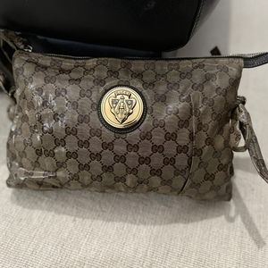 Gucci Brown GG Crystal Coated Canvas Large Hysteria Clutch